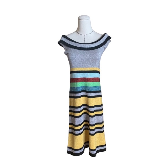 Vintage Y2k 2007 L.A.M.B. Metallic Stripe Knit Sweater Dress Gwen Stefani Medium - Picture 1 of 7